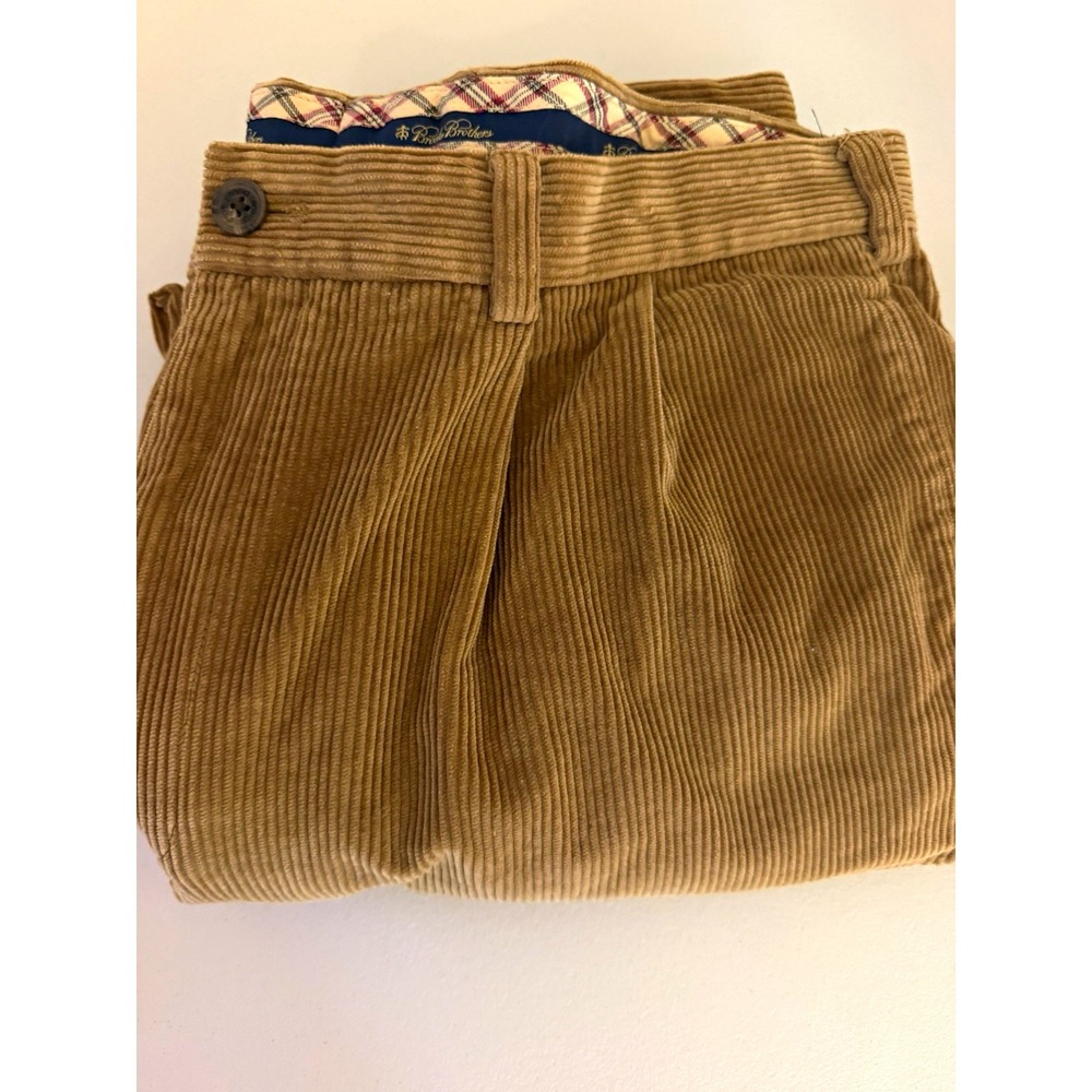 Brooks Brothers Men's 40x30 Beige Cotton Corduroy Pleated Front Casual Pants